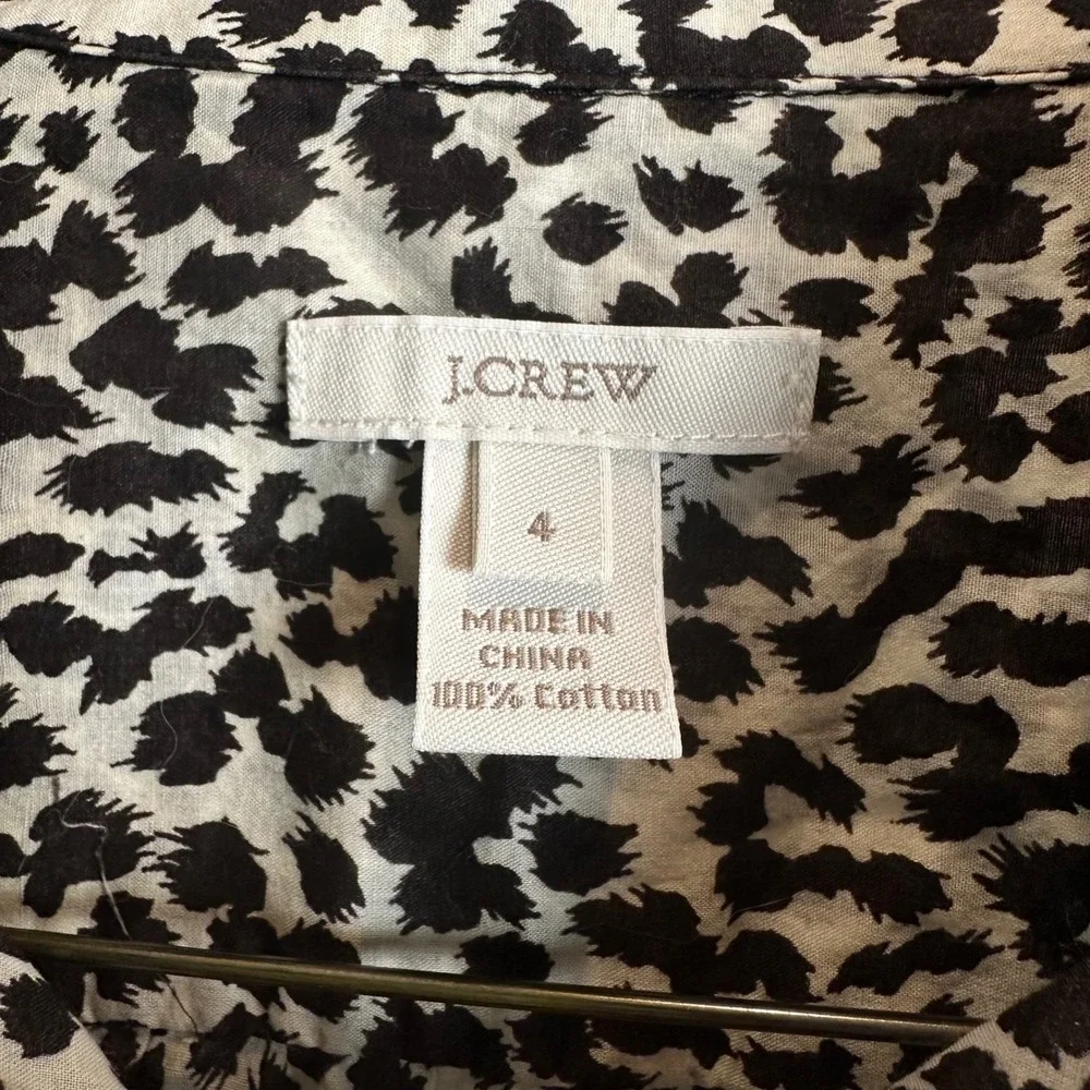 J.Crew Womens Black Ivory Animal Leopard Print‎ 100% Cotton Button Down Shirt 4